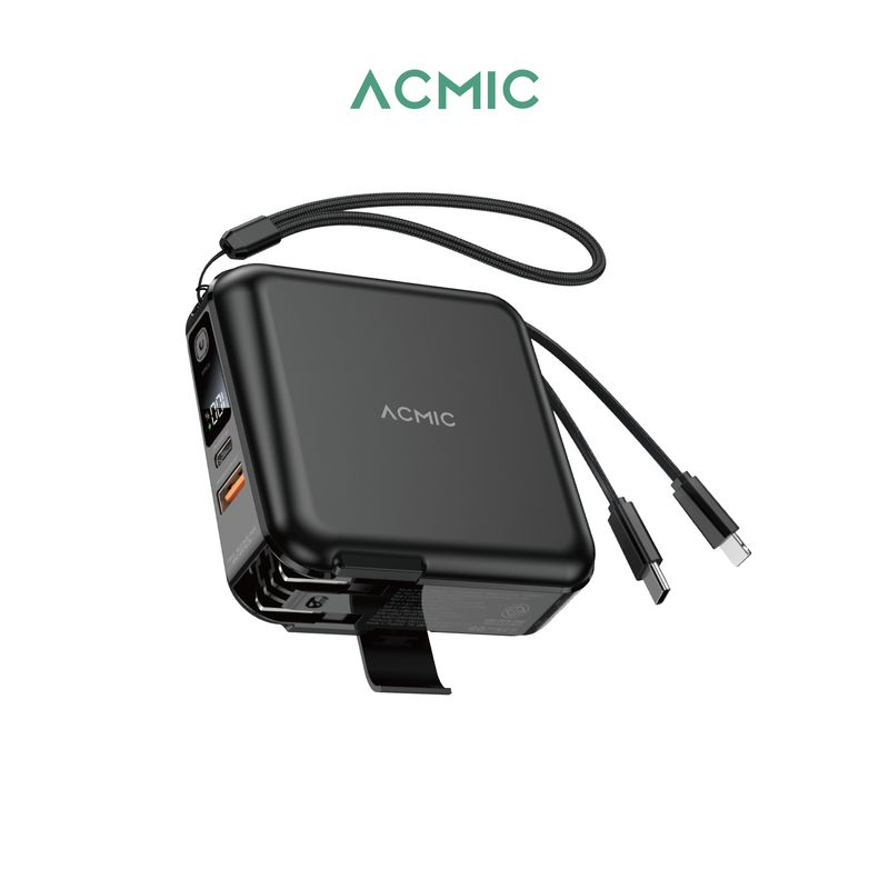 [รับประกัน 2 ปี] ACMIC A15 Powerbank 15000mAh แถมสายคล้องในกล่อง พาวเวอร์แบงค์ชาร์จเร็ว PD20W มีสายในตัว Type-C, L-cable หน้าจอ LED พร้อมส่ง