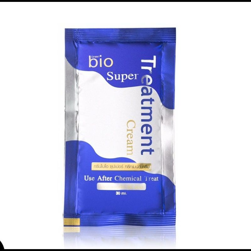 Bio ทรีมเม้นท์ แบบซองสีน้ำเงิน Green Bio Super Treatment กรีนไบโอ ซุปเปอร์ ทรีทเมนท์ ครีม (ซองสีน้ำเงิน) 1 ซอง