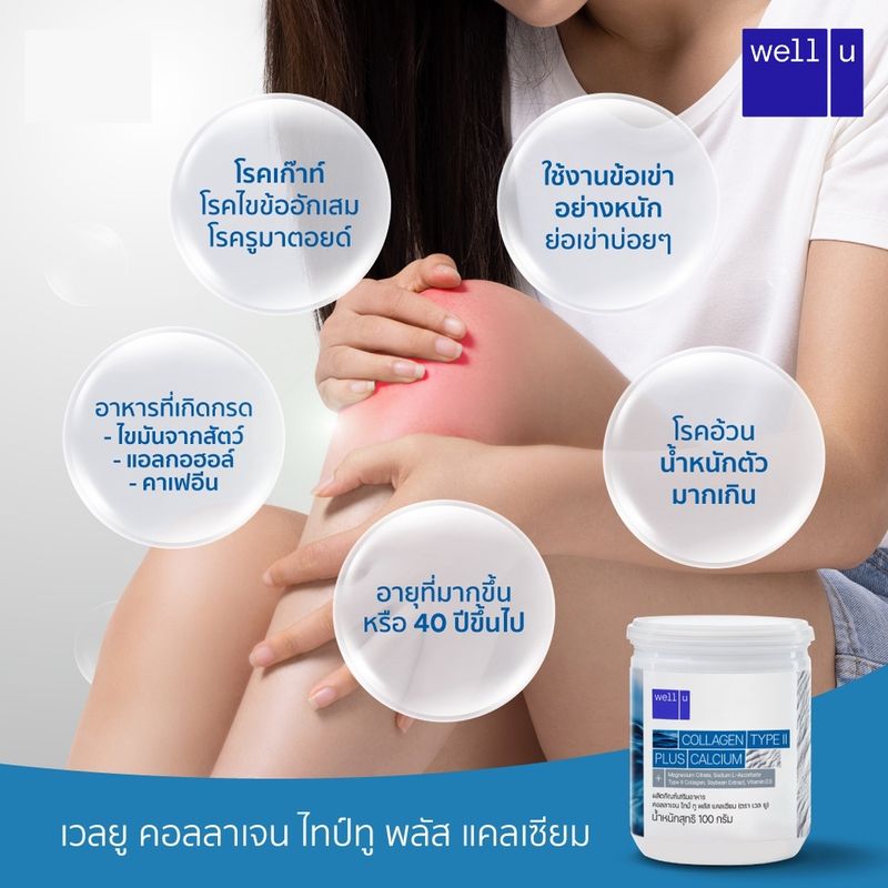 well u collagen type ll plus calcium [6 กระปุก]คอลลาเจน ไทป์ทู พลัส แคลเซียม ผิวและข้อเข่าดี บำรุงกระดูก 105,000 mg.