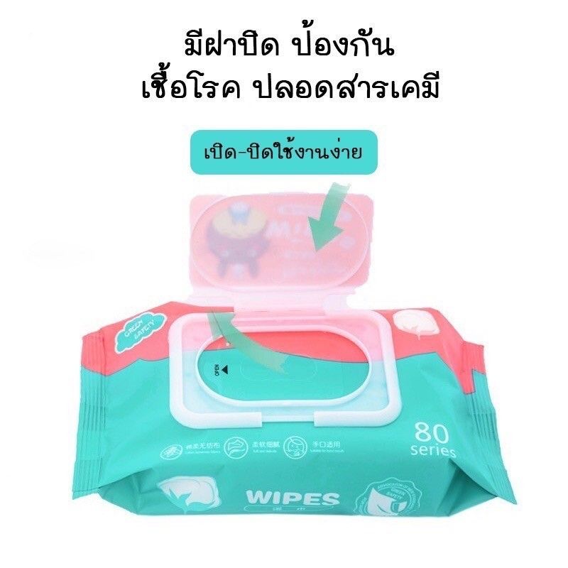 กระดาษเปียกเด็ก ทิชชู่เปียก 80 แผ่น Baby Wipes กระดาษทิชชู่เปียกทำความสะอาด สูตรน้ำบริสุทธิ์ ผ้านุ่มชุ่มชื่น