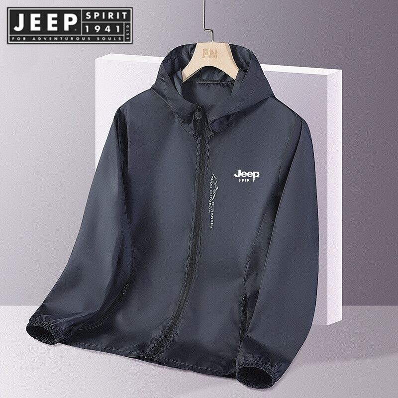 JEEP SPIRIT 1941 ESTD เสื้อกันแดดของผู้ชายฤดูร้อนครีมกันแดดแจ็คเกตผ้าไหมน้ำแข็งเสื้อผ้ากลางแจ้งลำลองขนาดใหญ่เสื้อแจ็คเก็ตน้ำหนักเบาเป็นพิเศษกันแดดระบายอากาศ