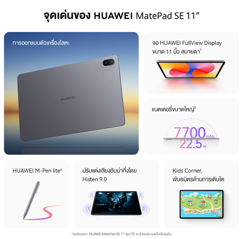 HUAWEI MatePad SE 11" แท็บเล็ต | จอแสดงผล FullView สบายตา 11 นิ้ว l แบตเตอรี่ 7700mAh ชาร์จเร็ว 22.5W l 1920*1200 FHD l ร้านค้าอย่างเป็นทางการ