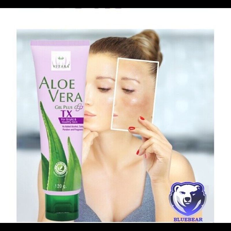 Vitara Aloe vera gel plus TX 120 กรัม ไวทาร่า อโลเวร่า เจล พลัส ทีเอ็กซ์ (1 หลอด) เจลว่านหางจระเข้ ฝ้า