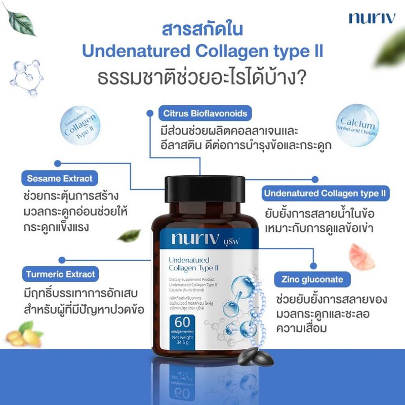 [ลด 60.- กรอกโค้ด NURIV66] Nuriv Undenatured collagen type II 220mg 60แคปซูล นูรีฟ อันดีเนเจอด์ คอลลาเจน ไทพ์ทู