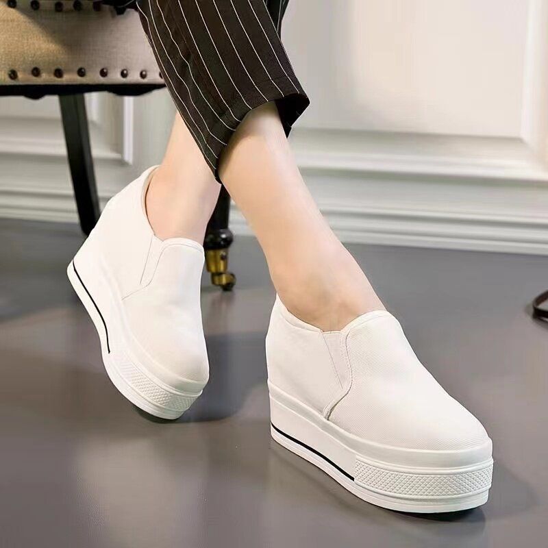 ZAZA เกาหลี Slip On รองเท้าผู้หญิงรองเท้าผ้าใบ Wedge ส้นรองเท้าผู้หญิงรองเท้าสีขาว Kasut Perempuan เกาหลีสไตล์2022ใหม่050610