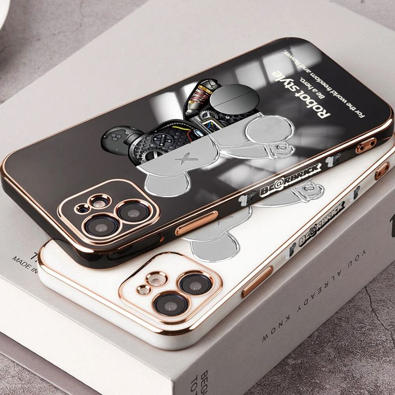 เคส PMP สำหรับ iPhone 6 6+ 6S 6S+ 7 7+ 8 8+ X XR XS XS Max SE 2020เคสโทรศัพท์ (ฟรีสายคล้อง) bearRobot หุ่นยนต์กลแบบรูปการ์ตูนสุดเจ๋งเคสโทรศัพท์ปลอกชุบแบบนิ่มลายห