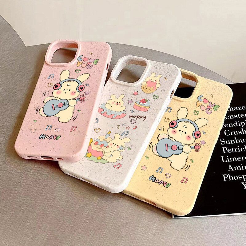 Solid Color Case สําหรับ iPhone 15 14 11 13 12 15 Pro Max XR X XS MAX 15 6 6S 8 7 Plus SE 2020 7Plus Degradable Eco-Friendly Cute Music  Rabbit case เข้ากันได้สำหรับ เคสไอโฟน เคสไอโฟนCasing Cover