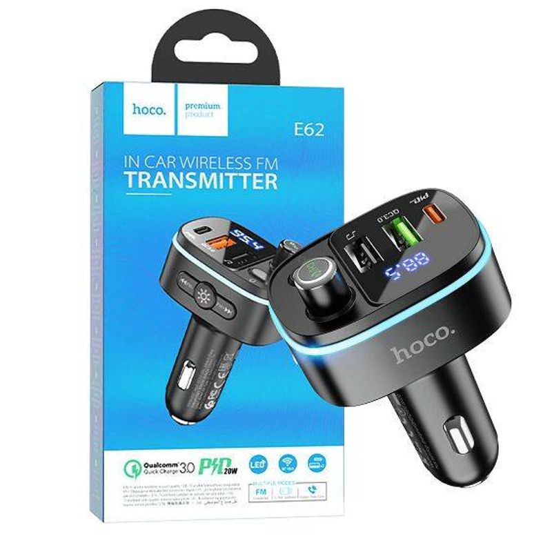 Hoco E62 MP3 อุปกรณ์รับสัญญาณบลูทูธในรถยนต์ PD20W + QC3.0 Car Charger Bluetooth FM Transmitter