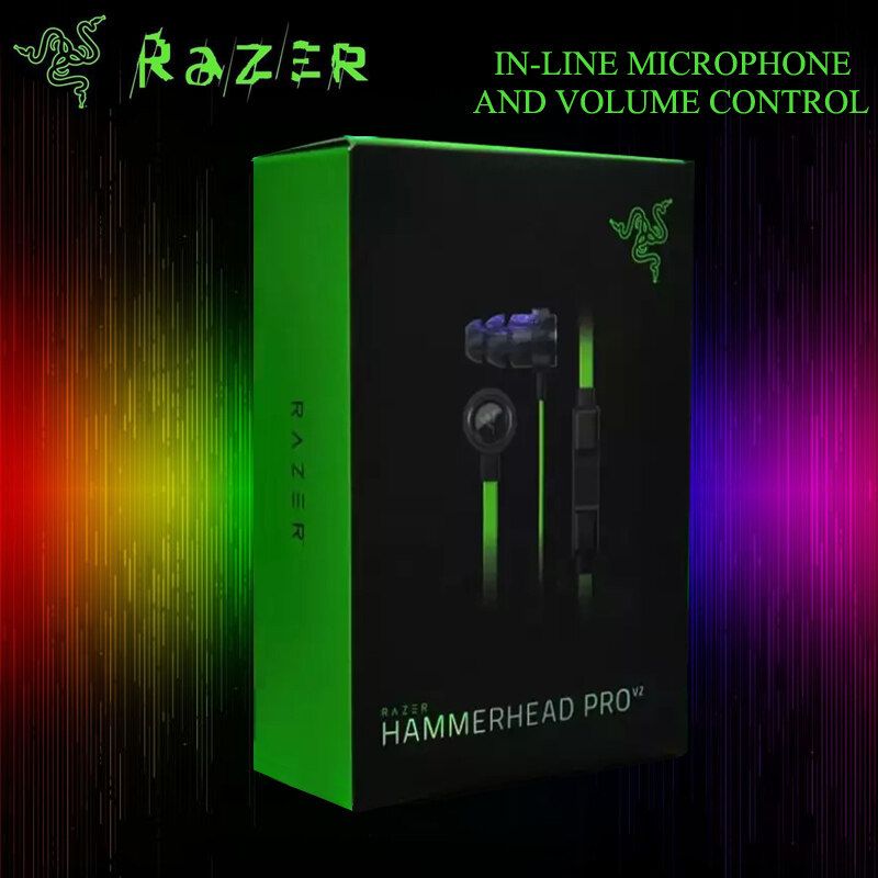 【ร้านค้าในพื้นที】แท้จริง Razer Hammerhead Pro V2 Earphone 3.5mm Wired In Ear Gaming Headset With Mic (หูฟังเกมมิ่ง พร้อมกล่อง)