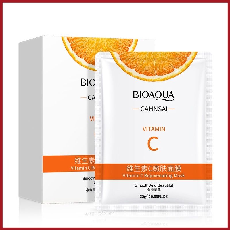 แผ่นมาส์กหน้า BIOAOUA VC Mask Vitamin C มาส์กวิตามินซี หน้าขาวกระจ่างใส หน้าเนียนนุ่มชุ่มชื้น ลดริ้วรอย Facial mask