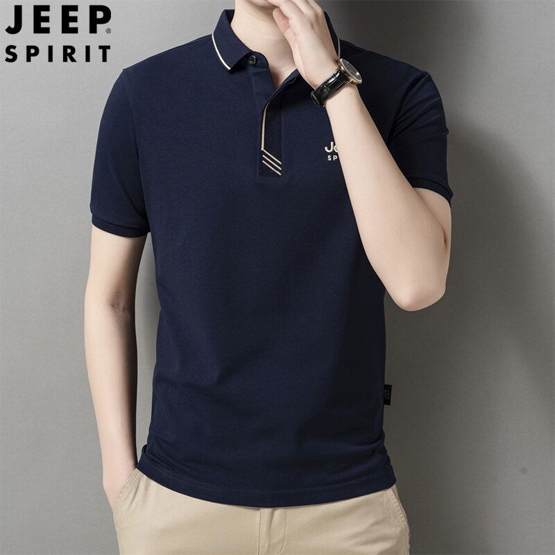 JEEP SPIRIT 1941 ESTD:เสื้อโปโลของผู้ชายสำหรับฤดูร้อน,ดำ,XL