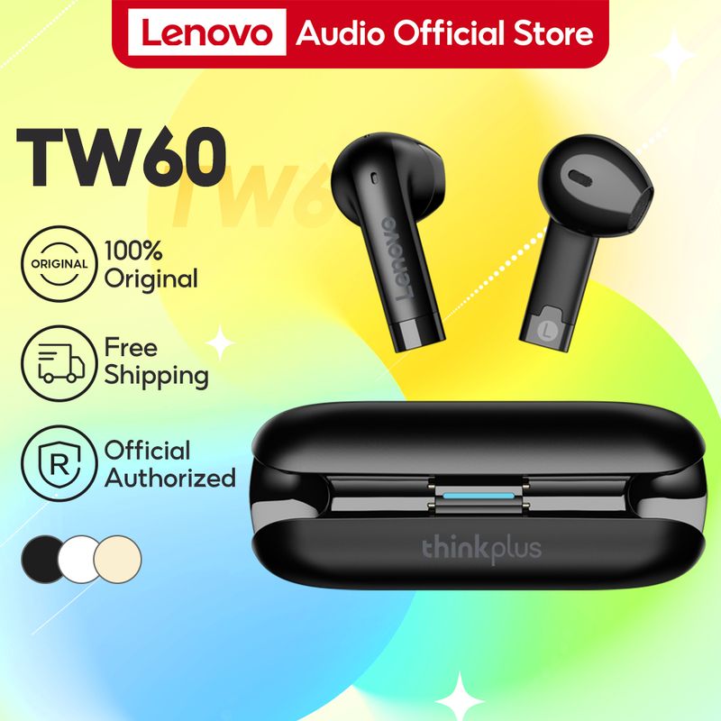 Lenovo TW60 หูฟังบลูทูธไร้สาย พร้อมไมโครโฟน ลดเสียงรบกวน 300mAh แบตเตอรี่ 5.3