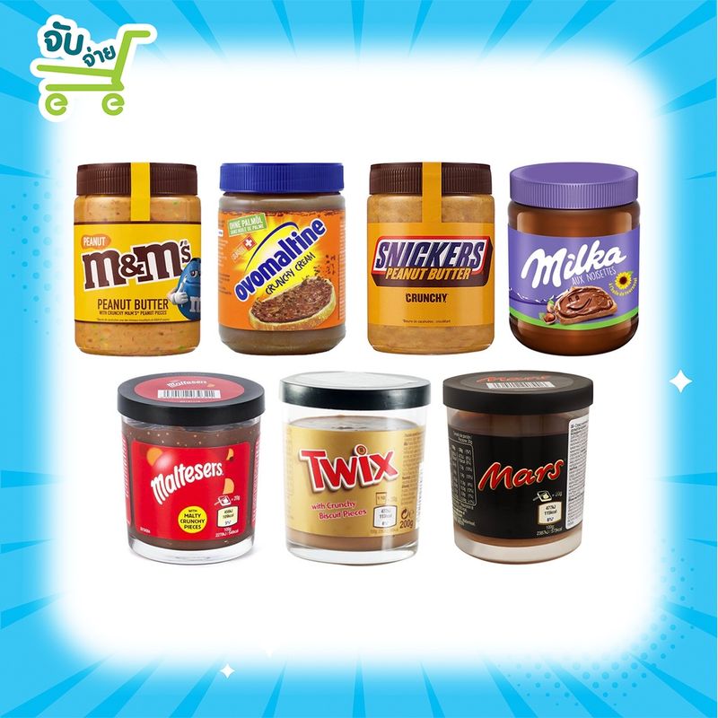 Maltesers Twix Milka Mars Snicker M&M Peanut Butter Bread Spread Ovomaltine Crunchy Cream รวมเบรดสเปรด เนยถั่ว Jif