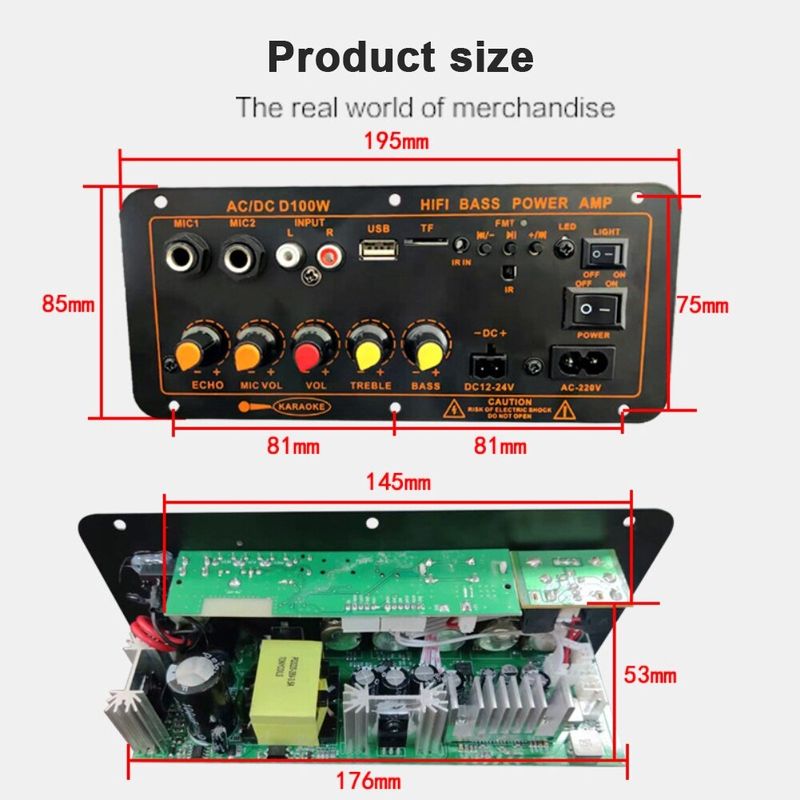 D100เครื่องขยายเสียงดิจิตอลบลูทูธ5.0220V 12V 24V เครื่องขยายเสียงไมโครโฟนคู่ซับวูฟเฟอร์สำหรับลำโพง8-12นิ้ว100W(US PLUG)