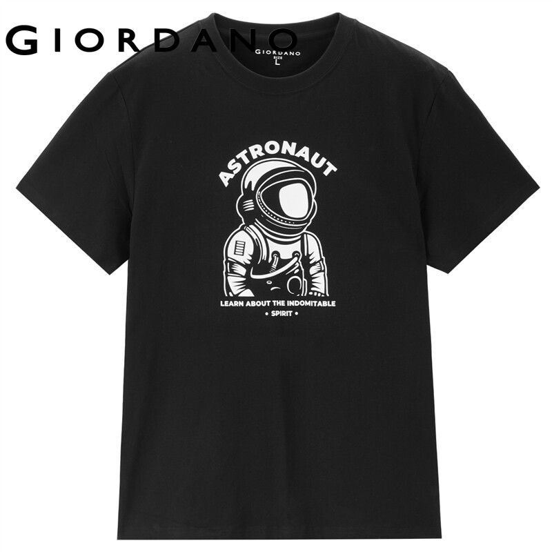 GIORDANO Men T-Shirts Space Travel Print 100% Cotton Tee Crewneck Short Sleeve Simple Summer Fashion Casual Tshirts 13094204