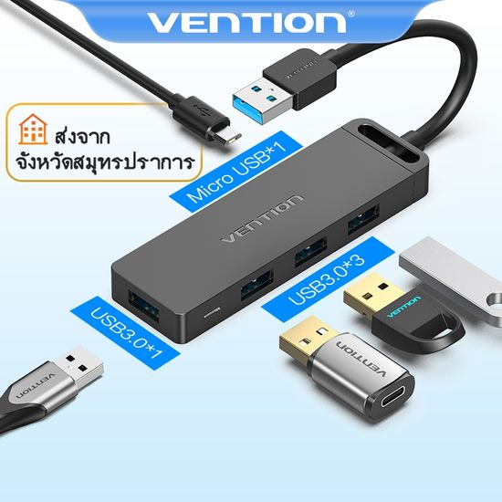 Vention พอร์ตฮับ usb 3.0 2.0 ฮับ 4 พอร์ตและอะแดปเตอร์จ่ายไฟ usb otg สําหรับแล็ปท็อป macbook air โน้ตบุ๊กพีซี