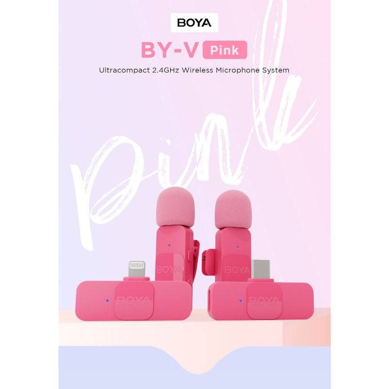 BOYA BY-V Pink Ultracompact 2.4GHz Wireless Microphone ไมโครโฟนไร้สาย ประกันศูนย์ BOYATHAILAND