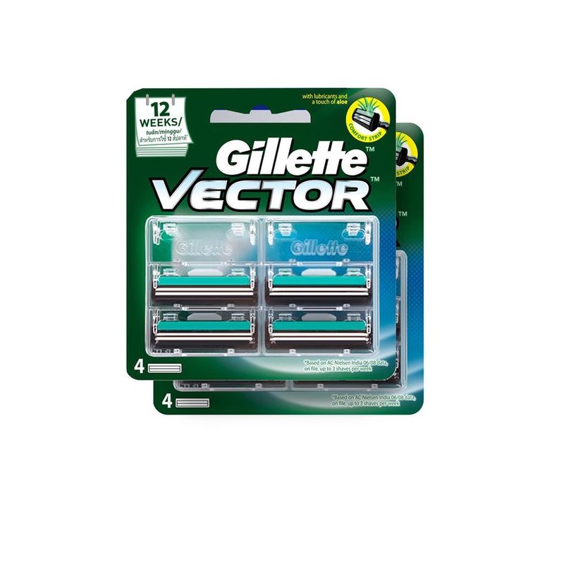 ยิลเลตต์ เวคเตอร์  ใบมีดโกน แพ็ค 4 ชิ้น x2 Gillette Vector Blade 4 Cartridges Refills x2