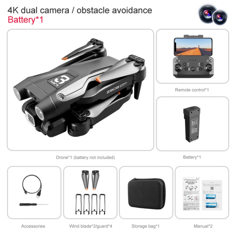 [สินค้าของแท้ 100%] DJI Z908 Pro โดรนกล้องจิ๋ว RC 4K วิดีโอ HDR 25 นาทีเวลาบิน True ถ่ายภาพแนวตั้งอัตโนมัติหลีกเลี่ยงอุปสรรค WiFi 2.4G ระดับความสูงบิน 20 เมตร Drone