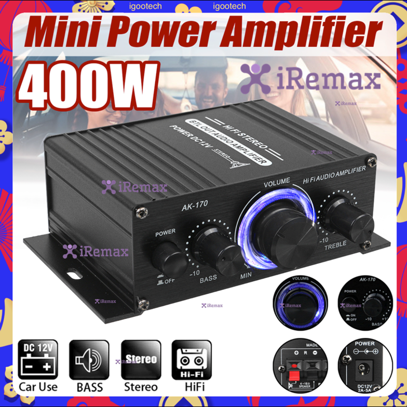 iRemax เครื่องเสียงรถยนต์ซับวูฟเฟอร์แอมป์เฟอร์สเตอริโอแอมพลิฟายเออร์ AMP6 AK-170 AK-270