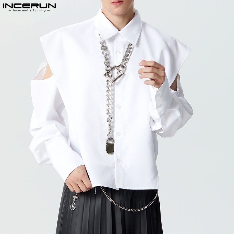 Incerun เสื้อเชิ้ตแขนยาว เปิดไหล่ สไตล์วินเทจ แฟชั่นสําหรับผู้ชาย