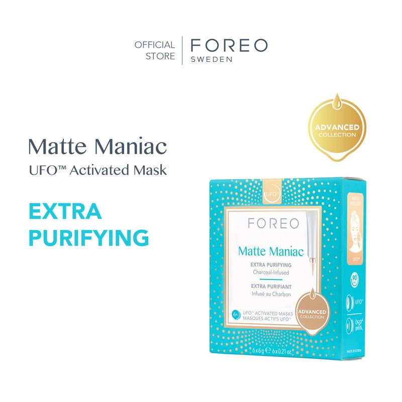 FOREO UFO Masks Matte Maniac x 6 ฟอริโอ้ ยูเอฟโอมาส์ก สูตรสำหรับควบคุมความมัน (6 ซอง/กล่อง)