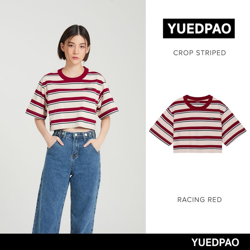 Yuedpao   ไม่ย้วย ไม่หด ไม่ต้องรีด ใส่สบาย เสื้อยืดครอปผู้หญิง Crop สี Racing red