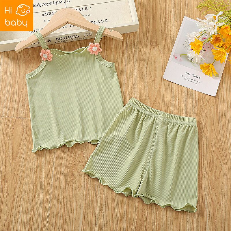 Girls Suit 2023 New Summer Babys Sling Top Short Pants Childrens Ice Silk Sleeveless Vest Two-piece Set