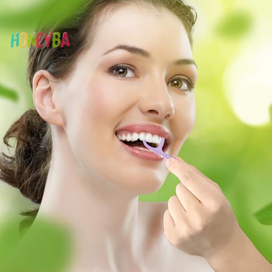 <Honeyba> 200 ชิ้นทิ้ง Double Line Floss Rod Floss Rod Interdental ทําความสะอาดฟันแบบพกพาไหมขัดฟัน Oral Hygiene Care Nice