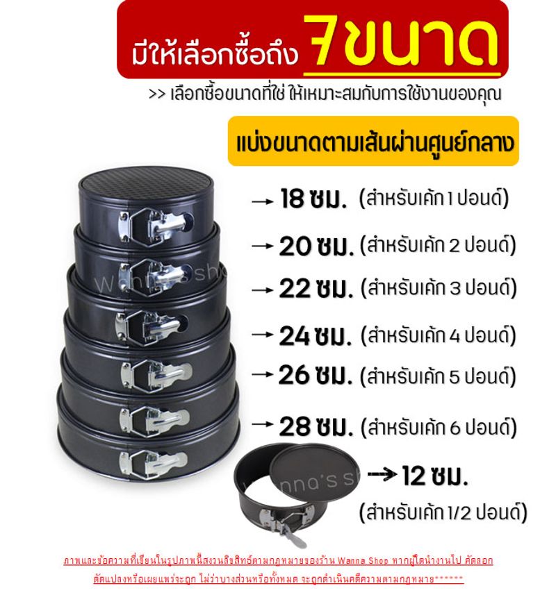 พิมพ์เค้กสปริงฟอร์ม(ถอดข้าง)WANNA,18 เซนติเมตร