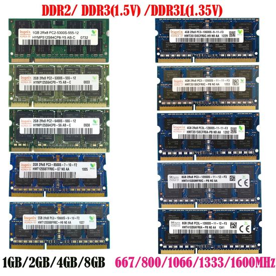 1GB/2GB/4GB/ PC2 PC3 5300S 6400S 8500S 10600S 12800S DDR2 DDR3 DDR3L(1.35V low voltage) 667MHz/800MHz/1333MHz/1600MHz Laptop RAM notebook memory