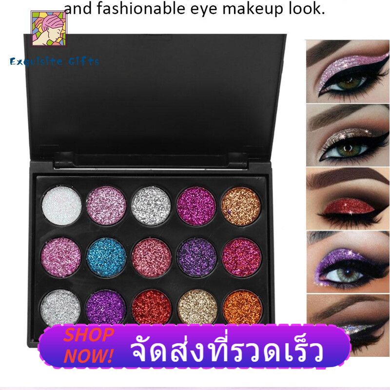 【ลดราคา】15 สีแต่งหน้าเมทัลลิก Longlasting Shimmer Eyeshadow Palette เครื่องสำอางค์