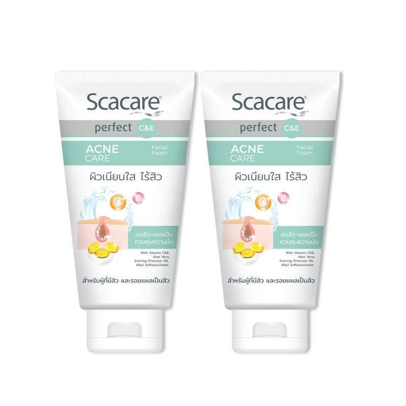 Scacare สกาแคร์ โฟมล้างหน้า เพอร์เฟ็คท์ แอคเน่ แคร์ เฟเชียลโฟม 100 ก. x2 FACIAL FOAM เพื่อผิวเนียนใส ไร้สิว