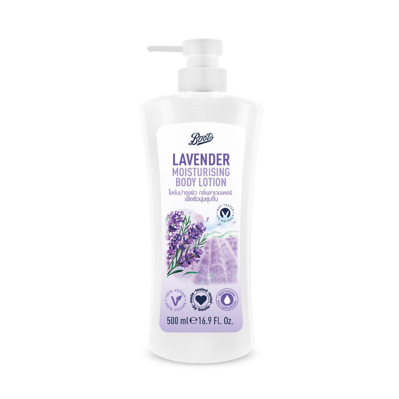 Boots Lavender Moisturising Body Lotion 500ml. บู๊ทส์ ลาเวนเดอร์ มอยส์เจอร์ไรซิ่ง บอดี้ โลชั่น 500มล.