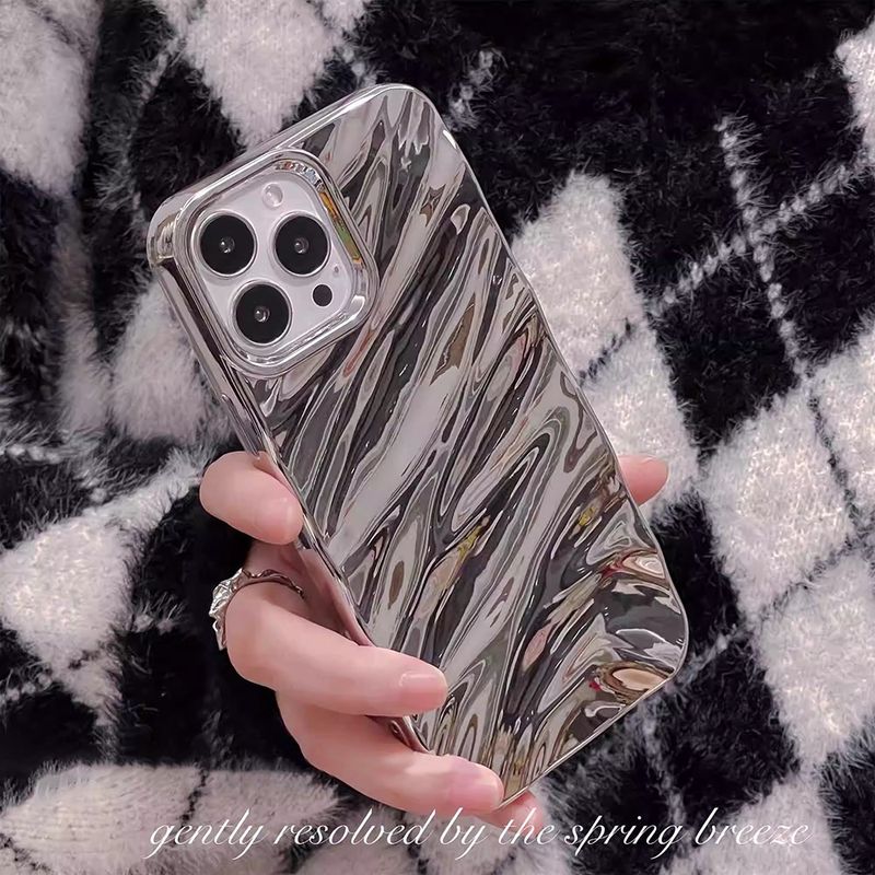 เคสโทรศัพท์มือถือ ป้องกันรอยขีดข่วน แต่งจับจีบ สีเงิน หรูหรา สําหรับ Iphone 11 15 14 Pro Max 13 12 Promax