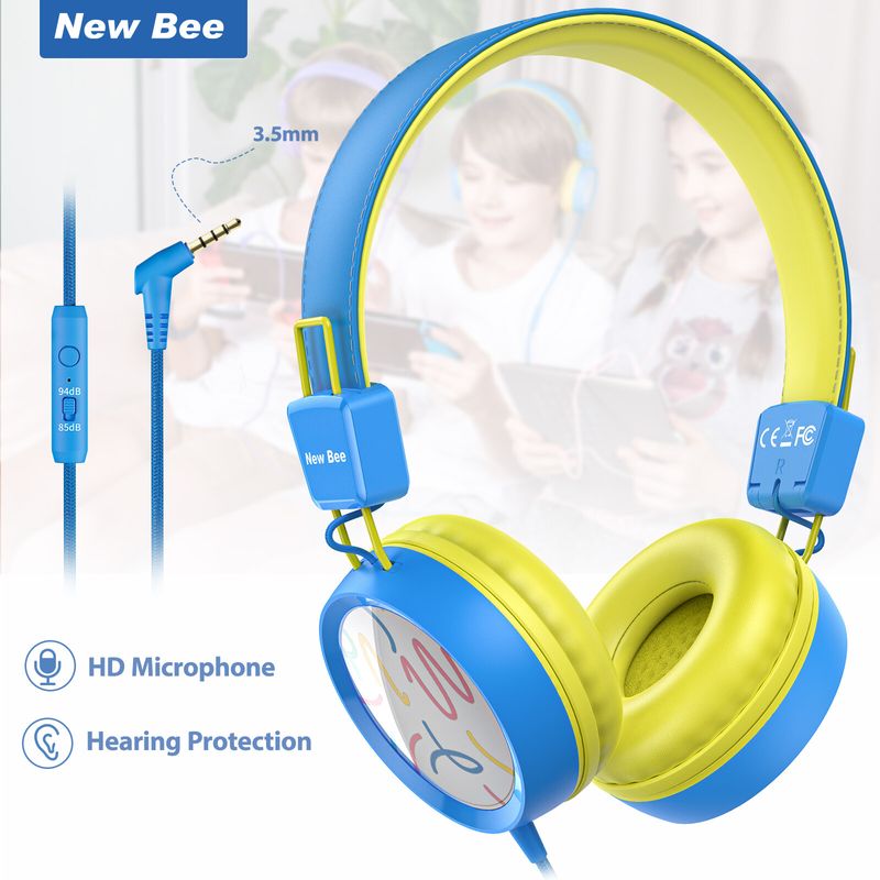 New Bee KH20 หูฟังสำหรับเด็ก with Microphone 85dB Safe Volume Limited Wired kids Headphone Girls Boys Macarons Color Music Stereo Headset For Kids Online Learning