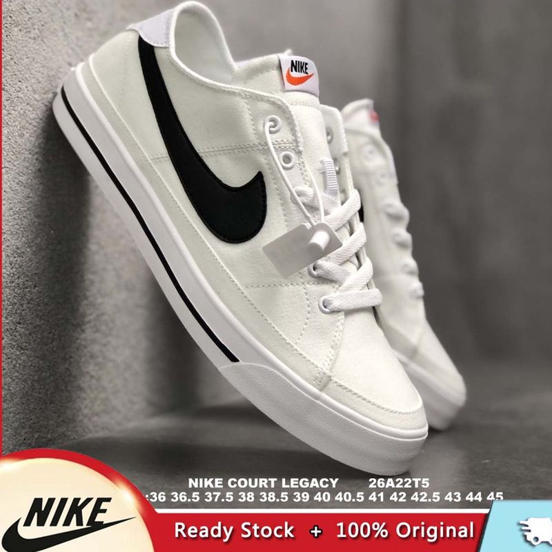 ของแท้ Nike COURT LEGACY รองเท้าผ้าใบแฟชั่นสำหรับผู้ชาย รองเท้าลำลองระบายอากาศที่สะดวกสบาย - สีขาว