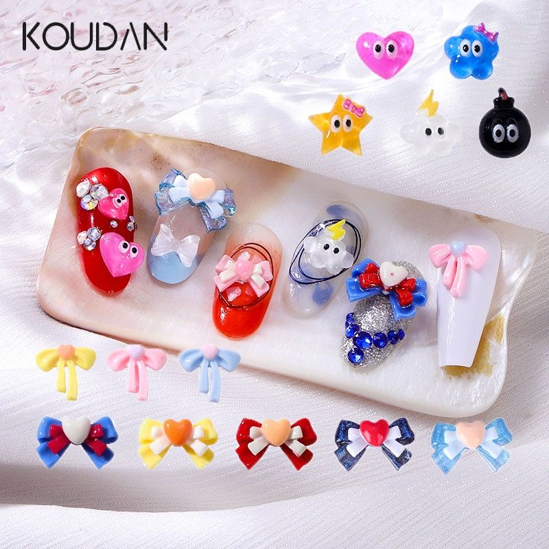 Koudan อุปกรณ์ตกแต่งเล็บ เนคไทโบว์ การ์ตูนเจ้าหญิง ดาว หัวใจ DIY สําหรับตกแต่งเล็บ 30 ชิ้น