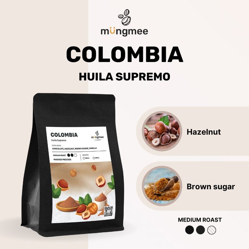 Mungmee Coffee เมล็ดกาแฟ คั่วกลาง Colombia Huila Supremo