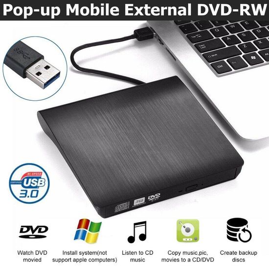 เครื่องเล่น dvd player USB 3.0(รองรับทั้งPC Mac) DVD อ่านเขียน CD/DVD-RW DVD-ROM ดีวีดี พกพา External CD/DVD Burner ใช้ได้ทั้งUSBและTypeC เครื่องอ่านแผ่นซีดี DVD-RW แบบพกพา