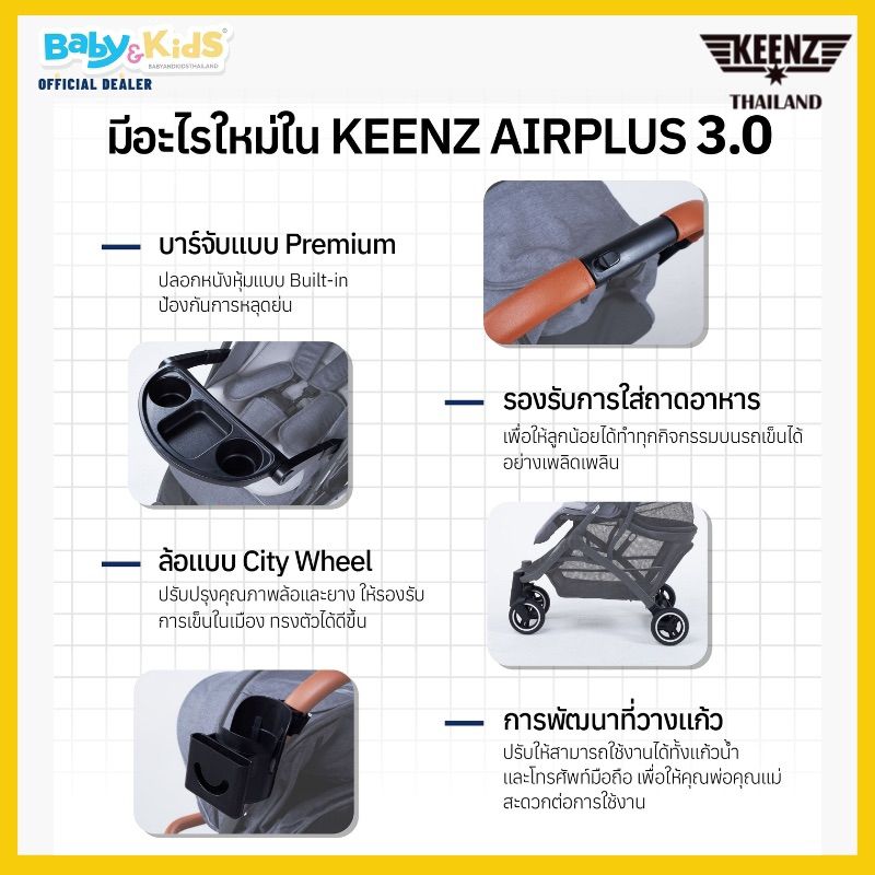 🎈New2024 Mark2พร้อมส่ง🎈Keenz Airplus 3.0 Mark2 รถเข็นเด็ก พับเล็กพร้อมแถบสะท้อนแสง ใช้ได้ตั้งแต่แรกเกิด - 6ปีศูนย์ไทย