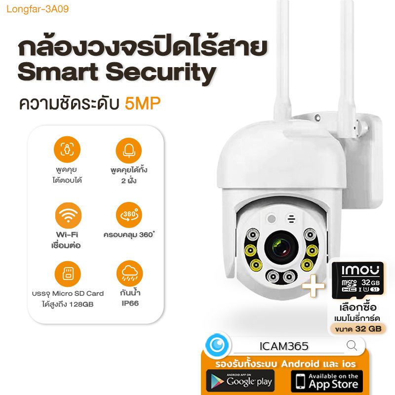 Imou Market กล้อง cctv ไร้สายกล้อง กันน้ำ full color กล้องกันน้ำ คมชัด5G 5ล้านพิกเซล mini IP CAMERA 5 ล้านพิกเซล 2เสาอากาศ สัญญาณแรง หมุนได้