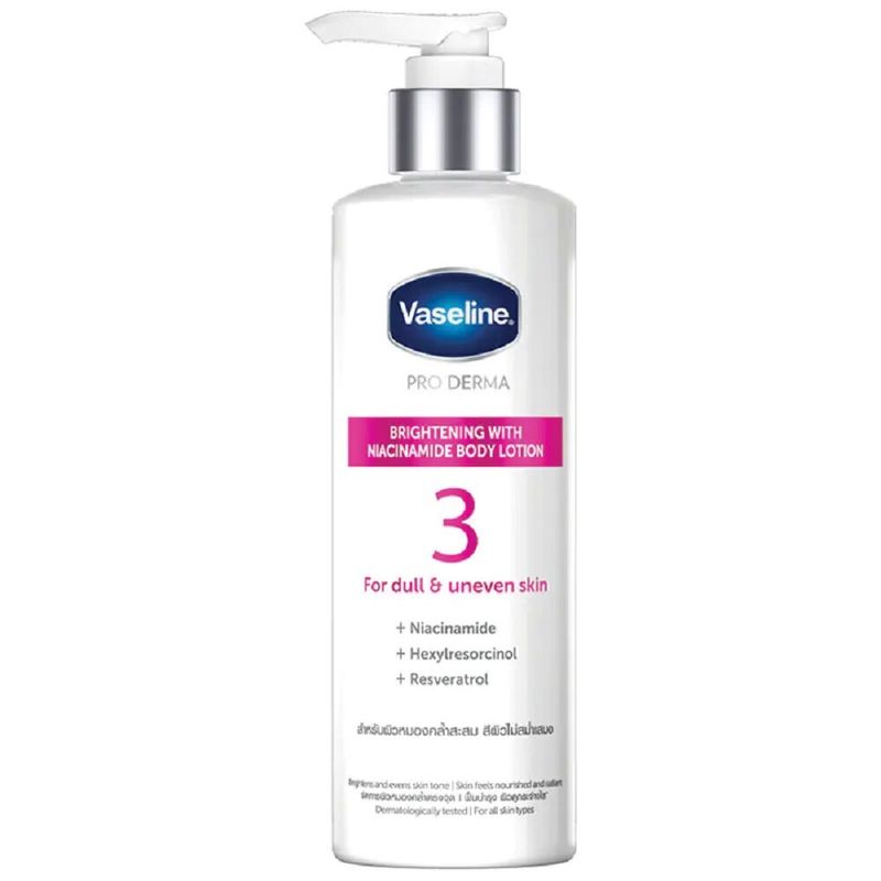 Vaseline Proderma Nia Bright Lotion 250ML วาสลีน โปร เดอร์มา ไนอาซินาไมด์ ไบรท์เทนนิ่ง บอดี้ โลชั่น 250 มล.โลชั่นเซรั่มสูตรเข้มข้น (แอมพลูผิวกาย)