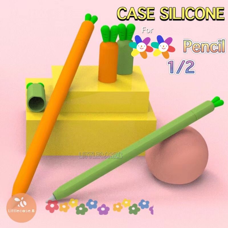 ปลอก  Pencil 1&2 Case เคส ซิลิโคน  🥕แครอท เคสปากกา silicon pencil 1/2 กันกะแทก  นิ่มมือเวลาเขียน