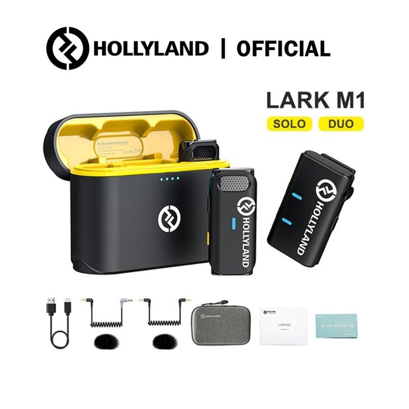 Hollyland Lark M1 ไมโครโฟนไร้สาย ชนิดติดบนเสื้อ มาพร้อมกับเคสชาร์จและระบบ dual-channel ใช้งานได้ไกล200เมตร, 8ชั่วโมง, ไมโครโฟนติดเสื้อสำหรับ iPhone iPad กล้องประเภทDSLR การบันทึกวิดิโอบนYouTube แพร่ภาพสดบนอินเทอร์เน็ต พอร์ดแคส สัมภาษณ์ ถ่ายทำVlog