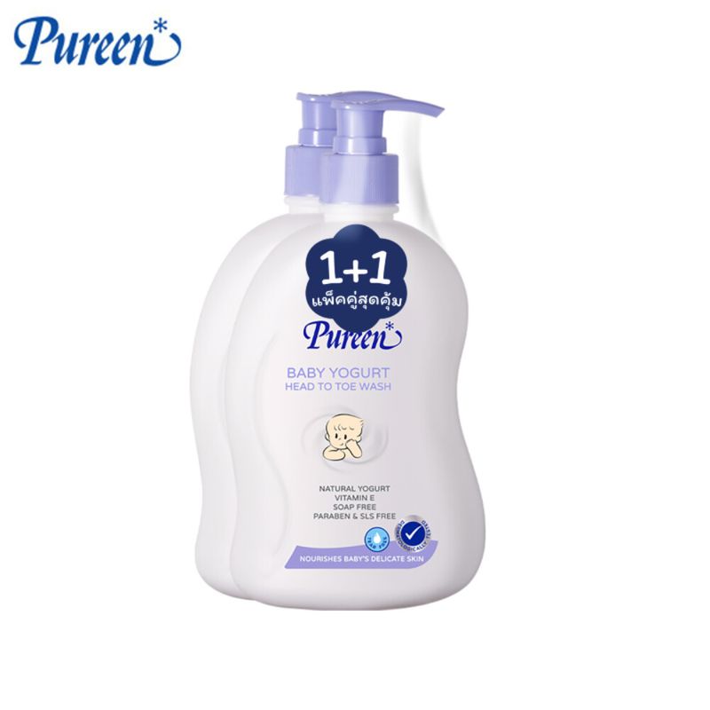 Pureen Baby Yogurt Head to toe wash 500 ml. 1+1 แพ็คคู่สุดคุ้ม