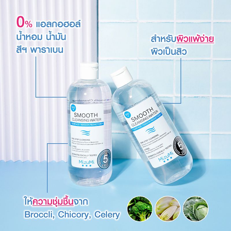 [แพ็คคู่] MizuMi Smooth Cleansing Water 500ml  คลีนซิ่งวอเตอร์ สลายเมคอัพ สัมผัสนุ่มลื่น ปกป้องการเกิดริ้วรอย ผิวแพ้ง่าย