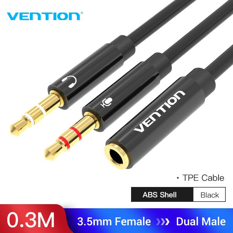 Vention สายแปลงช่องหูฟัง 3.5mm เป็น 2ช่อง rca ตัวเมีย สายแจ็คแยกหูฟัง แข็งแรงทนทาน สำหรับComputer 3.5mm Female to 2 Male 3.5mm Mic Y Splitter Headset to PC Adapter