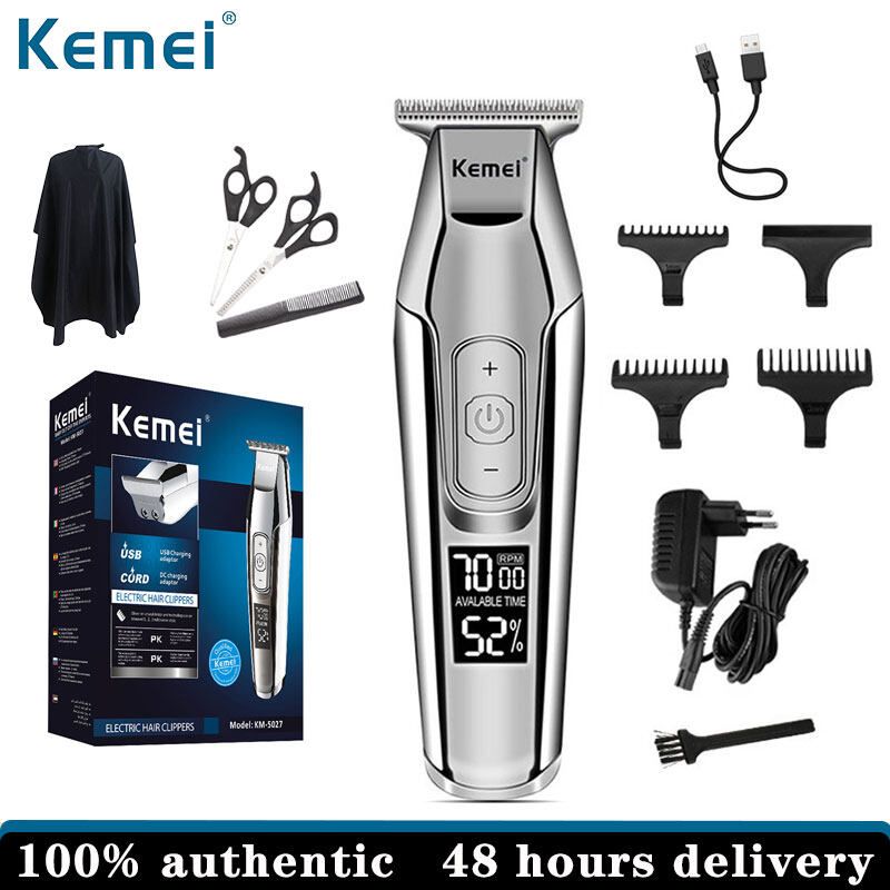 Kemei 5027 ความจุขนาดใหญ่แบตเตอรี่ตัดผมมืออาชีพผม T rimmer น้ำมันหัวแกะสลัก clipper ผมไฟฟ้าจอแอลซีดีเครื่องตัดผม