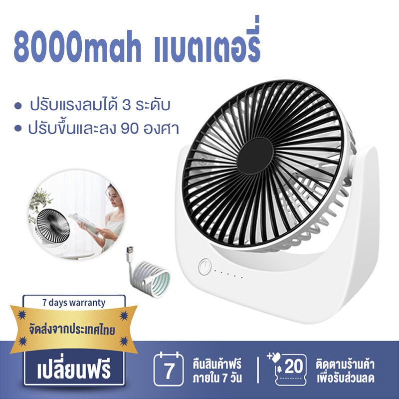 [จัดส่ง กทม.]  shrapพัดลมตั้งโต๊ะ พัดลมไฟLED 8 นิ้ว ปรับได้ 4ระดับ พัดลมชาร์จเก็บไฟ แถมฟรีสายชาร์จ Type-c USB แบตเตอร์รีความจุสูง white